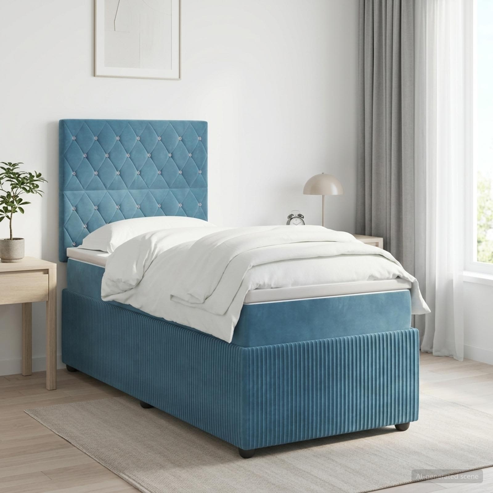 Lit boxspring avec matelas Bleu 90 x 190 cm Velours
