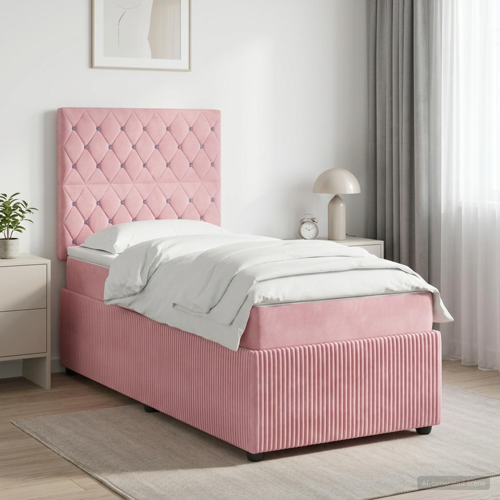Lit boxspring avec matelas Rose 90 x 190 cm Velours