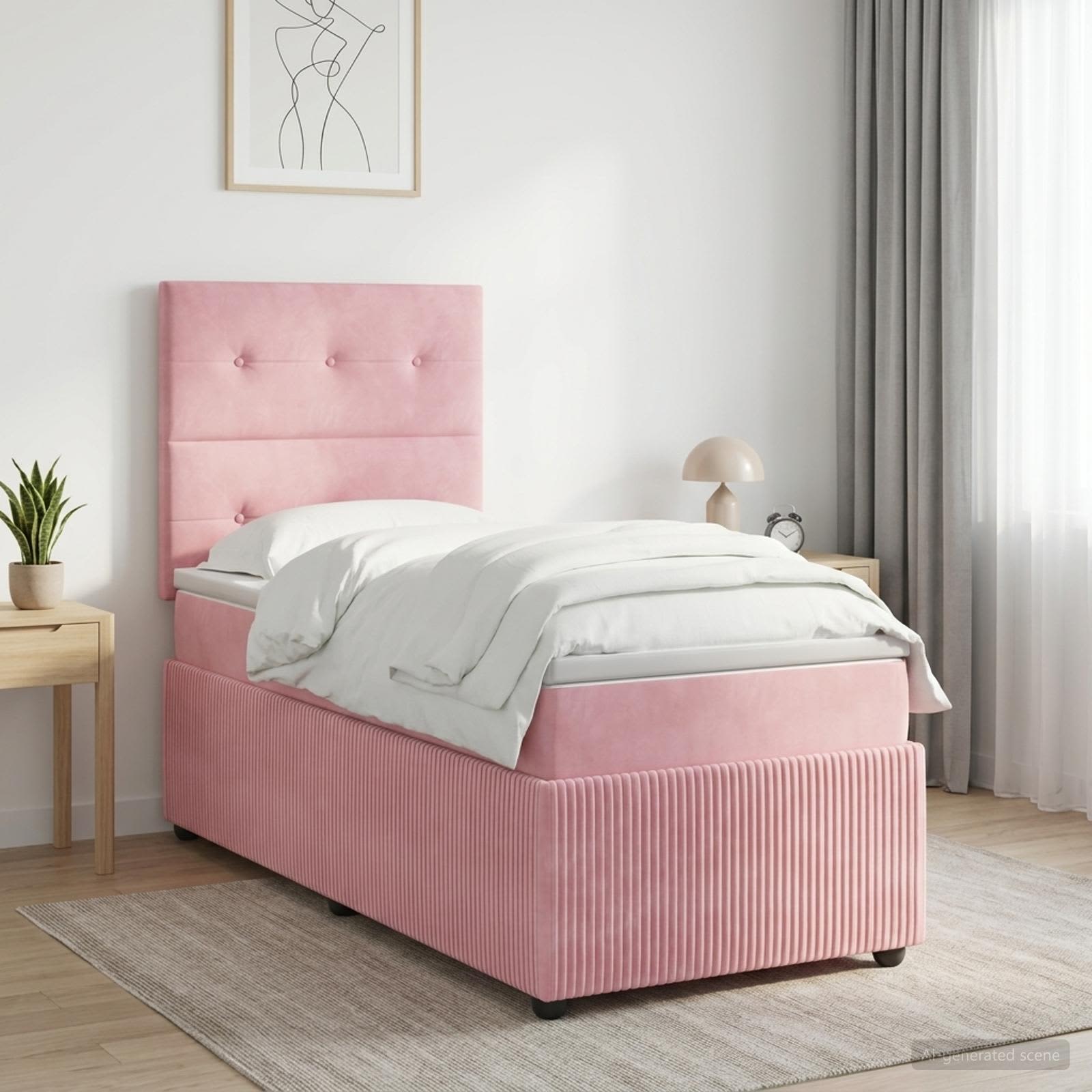 Lit boxspring avec matelas Rose 90 x 190 cm Velours