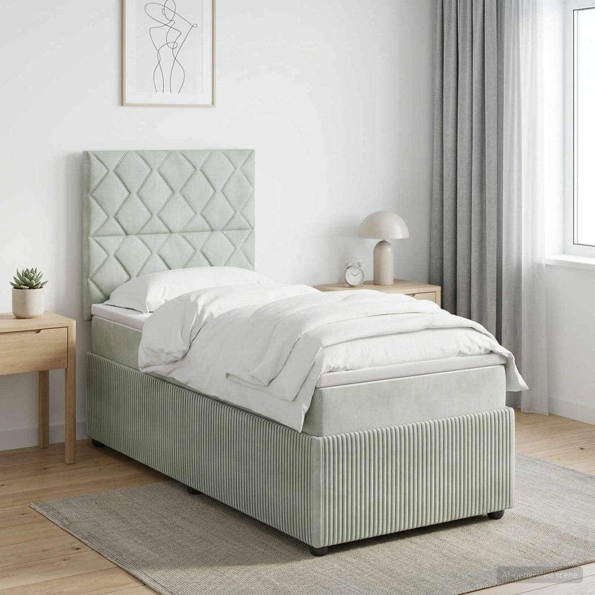 Lit boxspring avec matelas Gris clair 100 x 200 cm Velours