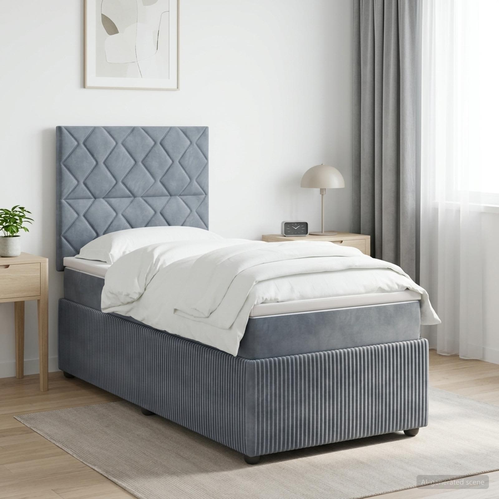 Lit boxspring avec matelas Gris foncé 100 x 200 cm Velours