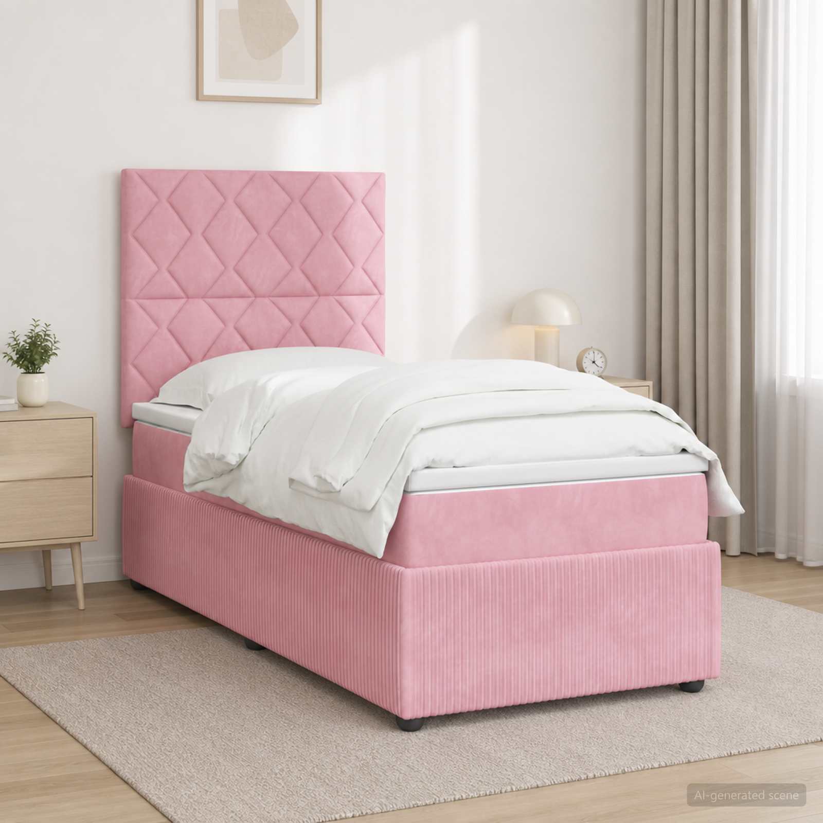 Lit boxspring avec matelas Rose 90 x 190 cm Velours