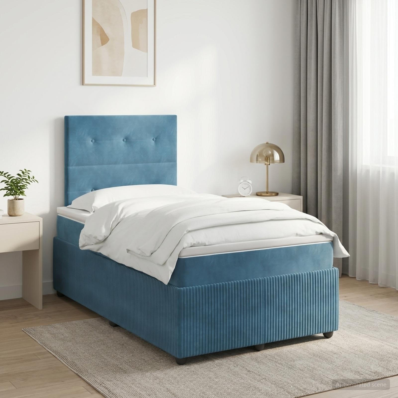 Lit boxspring avec matelas Bleu 120 x 190 cm Velours