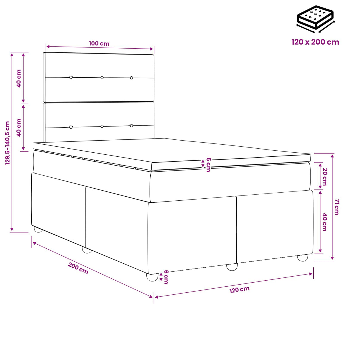 Lit boxspring avec matelas Gris clair 120 x 200 cm Velours