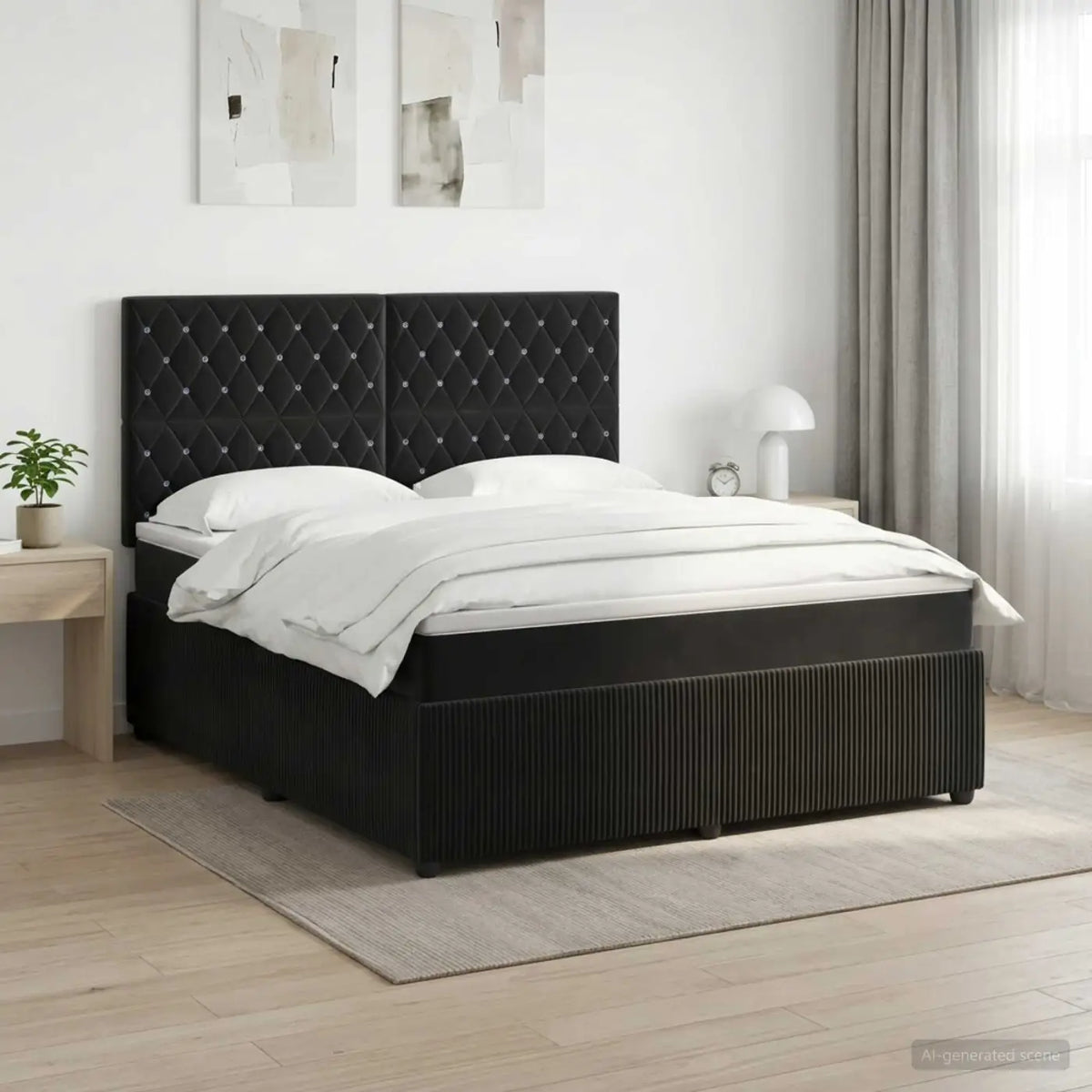 Lit boxspring avec matelas Noir 140 x 190 cm Velours - XIOS