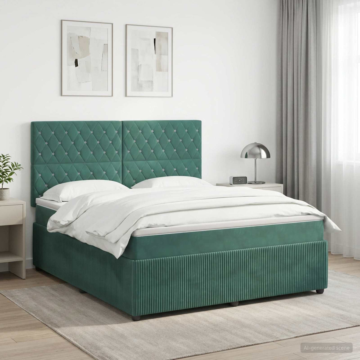 Lit boxspring avec matelas Vert foncé 140 x 190 cm Velours