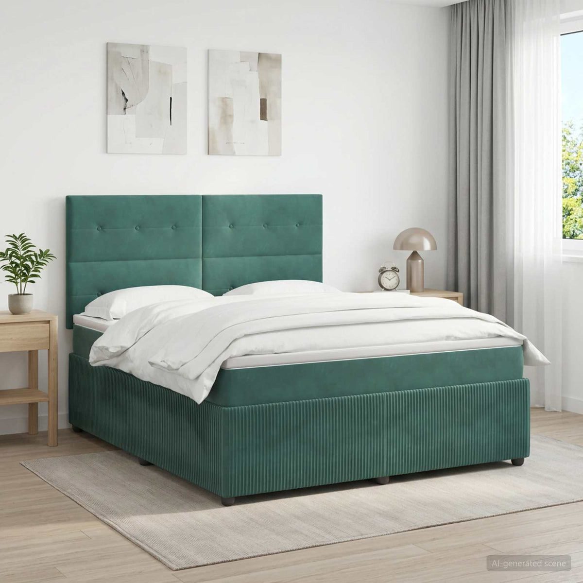 Lit boxspring avec matelas Vert foncé 140 x 190 cm Velours