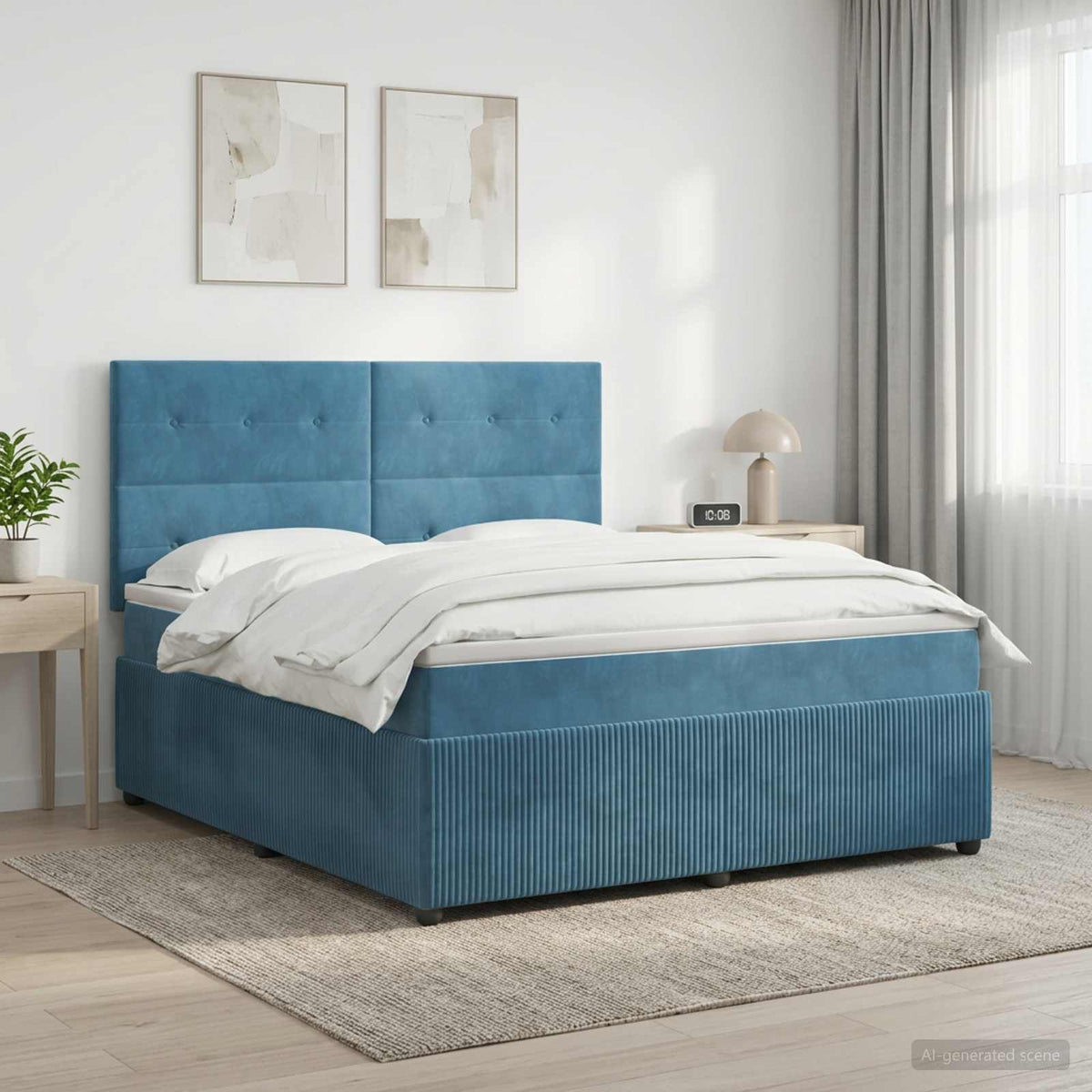 Lit boxspring avec matelas Bleu 140 x 200 cm Velours