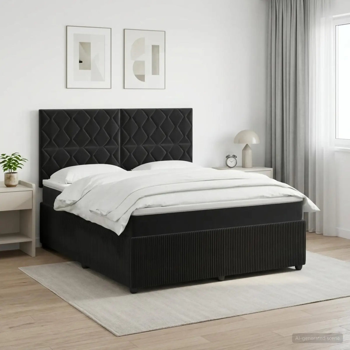 Lit boxspring avec matelas Noir 140 x 200 cm Velours - XIOS