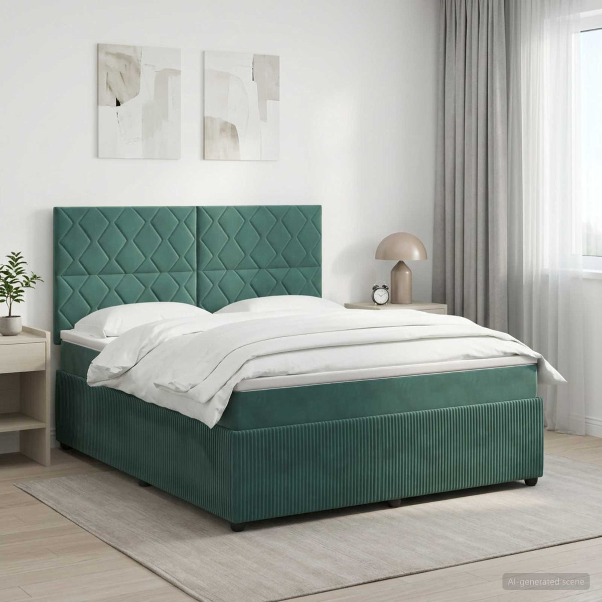 Lit boxspring avec matelas Vert foncé 140 x 200 cm Velours