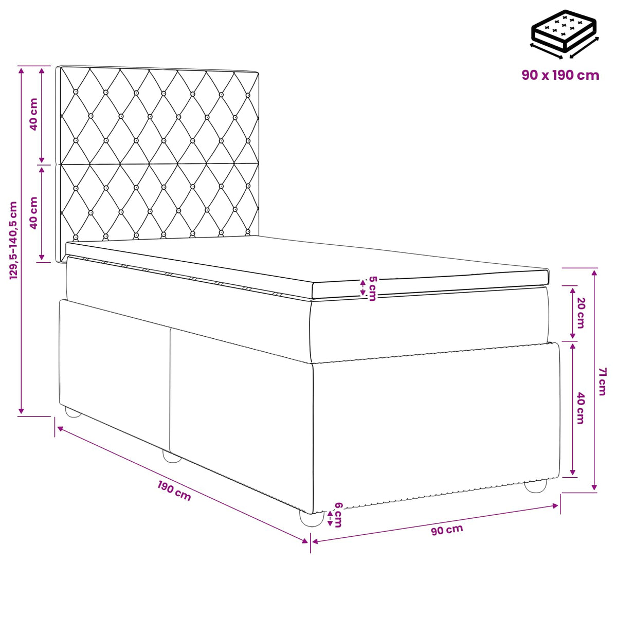 Lit boxspring avec matelas Gris foncé Simple Velours