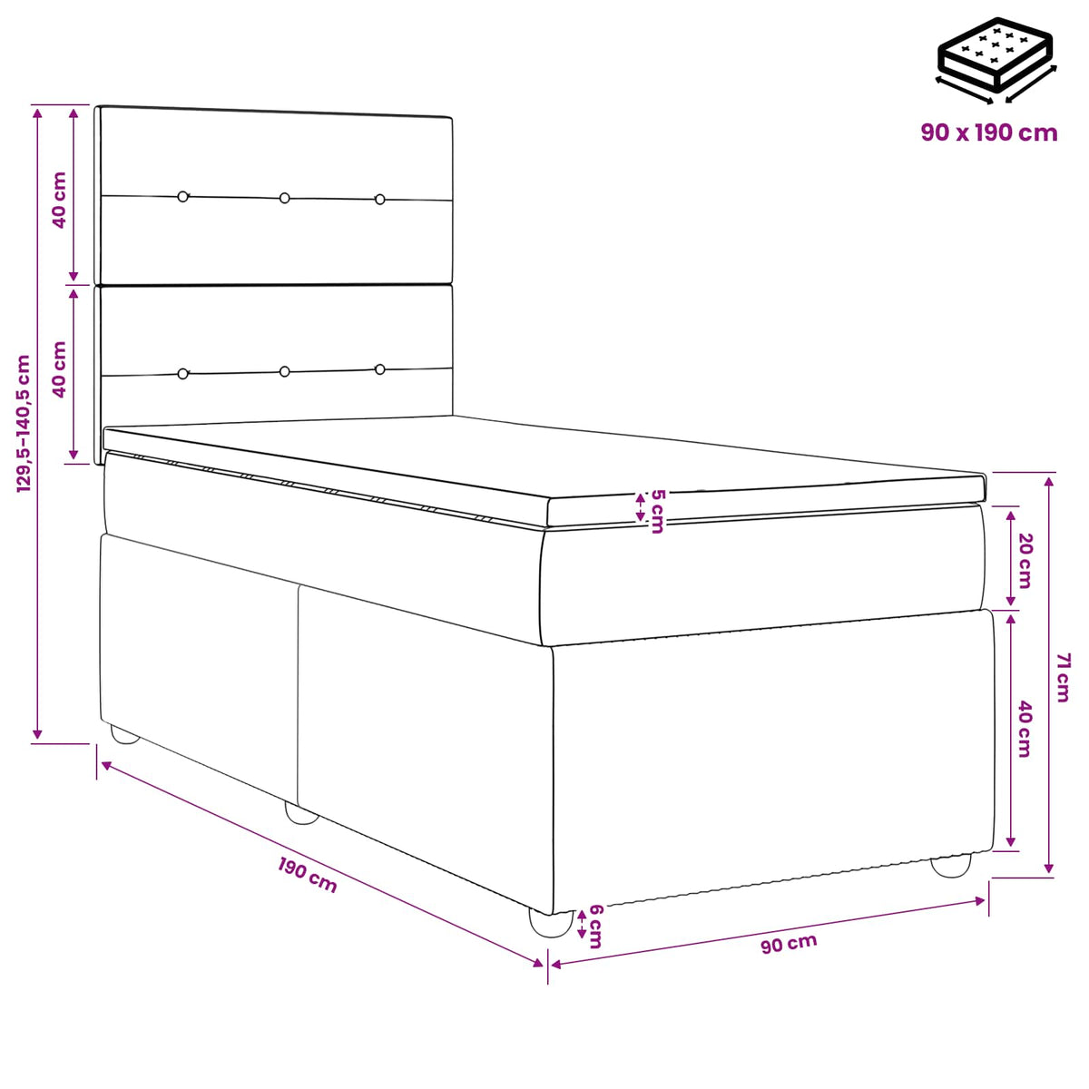 Lit boxspring avec matelas Gris foncé Simple Velours