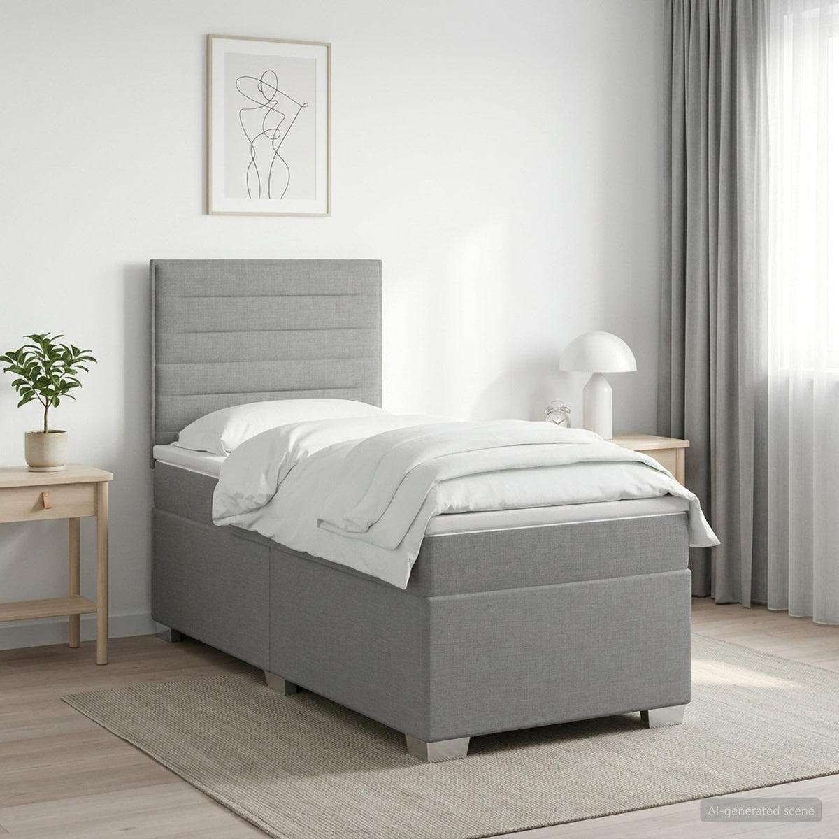 Lit boxspring avec matelas Gris clair 90 x 190 cm Tissu