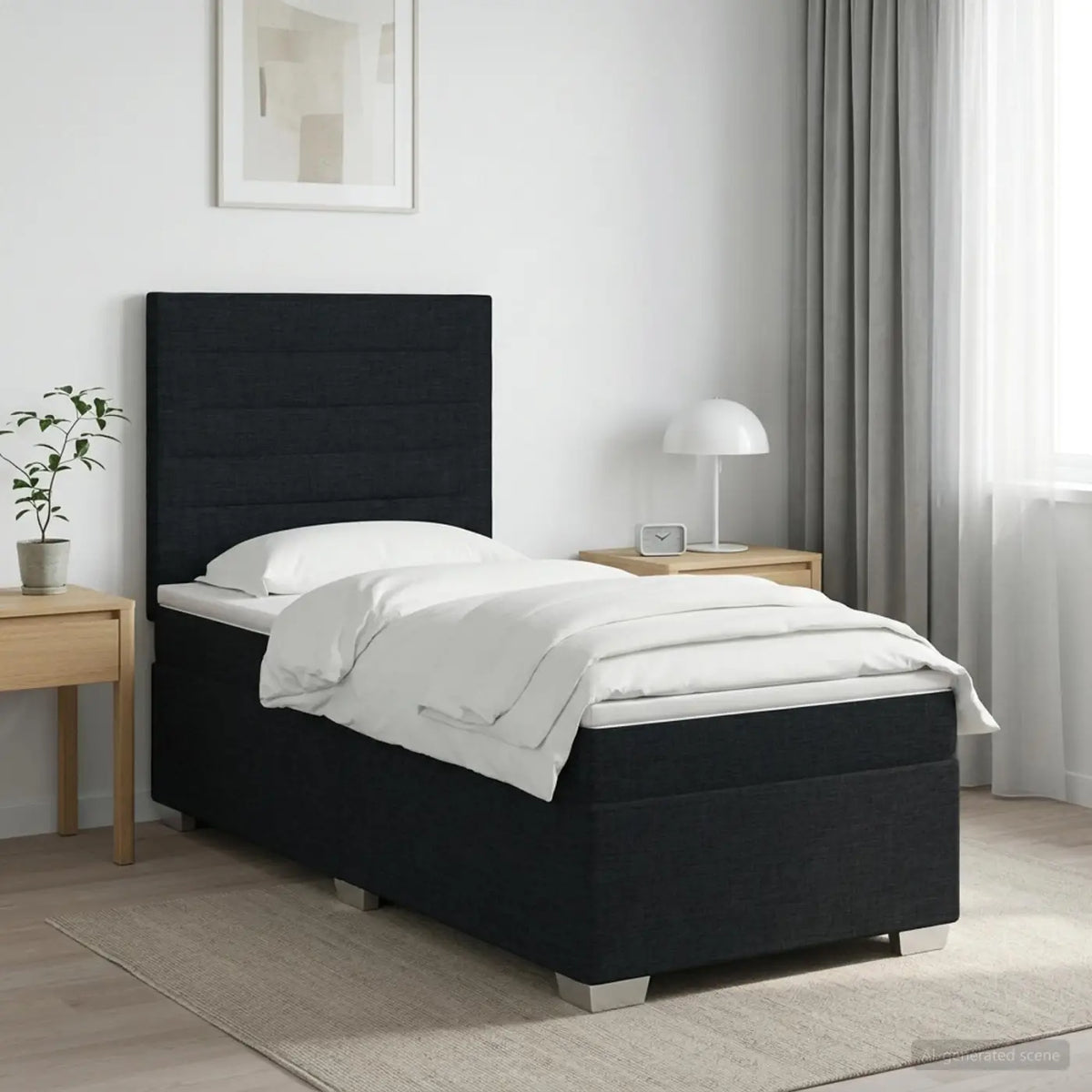 Lit boxspring avec matelas Noir 90 x 190 cm Tissu - XIOS