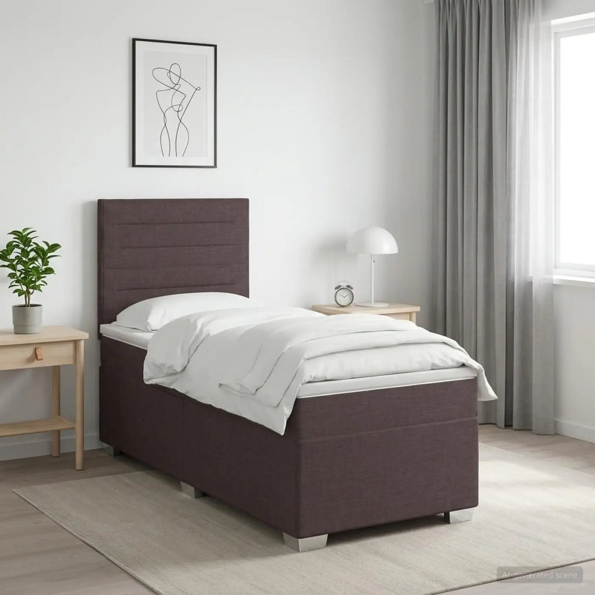 Lit boxspring avec matelas Marron foncé 100 x 200 cm Tissu - XIOS