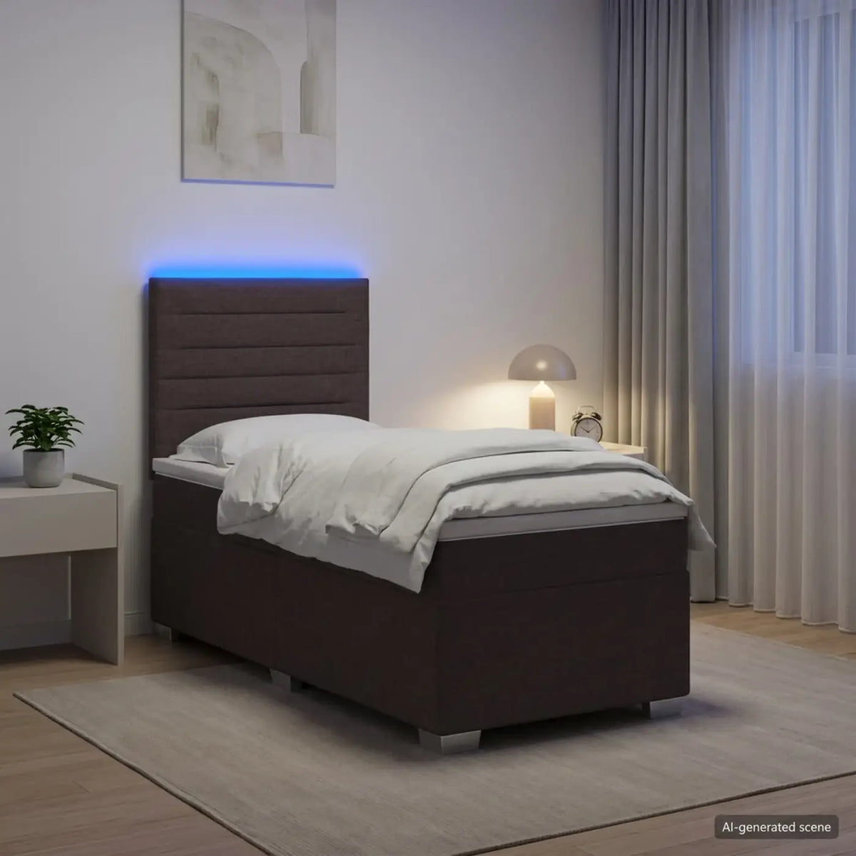 Lit boxspring avec matelas Marron foncé 100 x 200 cm Tissu - XIOS