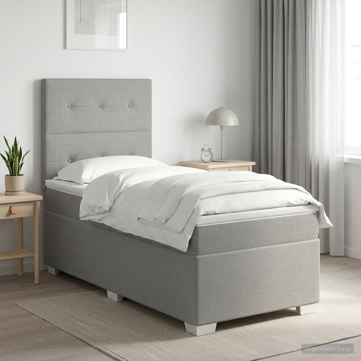 Lit boxspring avec matelas Gris clair 90 x 190 cm Tissu