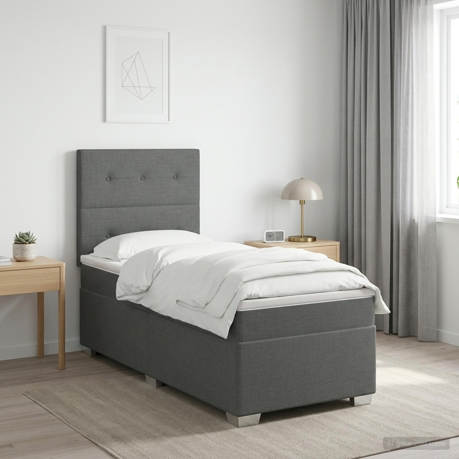 Lit boxspring avec matelas Gris foncé 90 x 200 cm Tissu