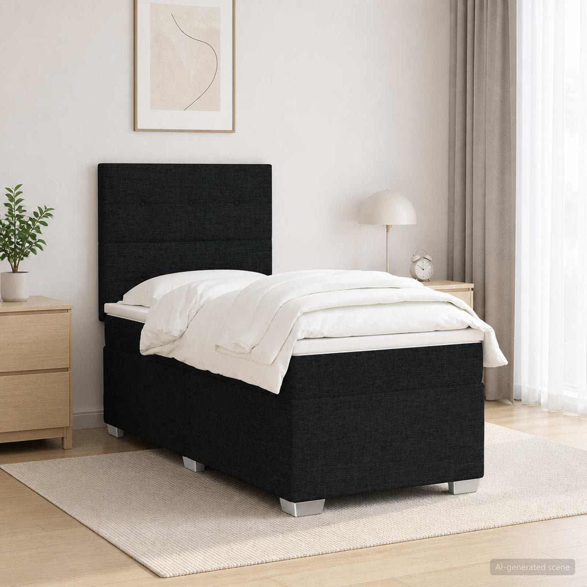 Lit boxspring avec matelas Noir 90 x 190 cm Tissu