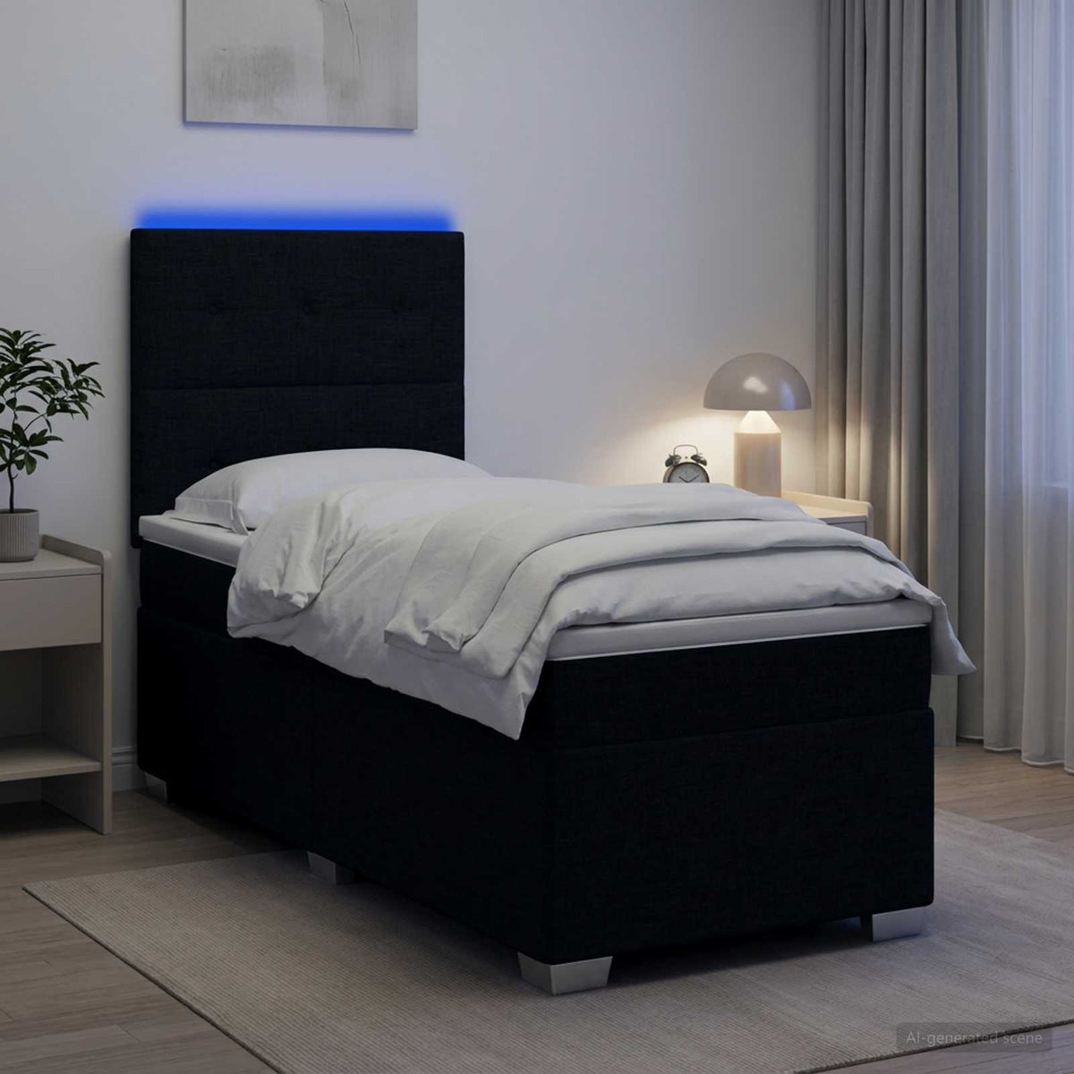 Lit boxspring avec matelas Noir 100 x 200 cm Tissu