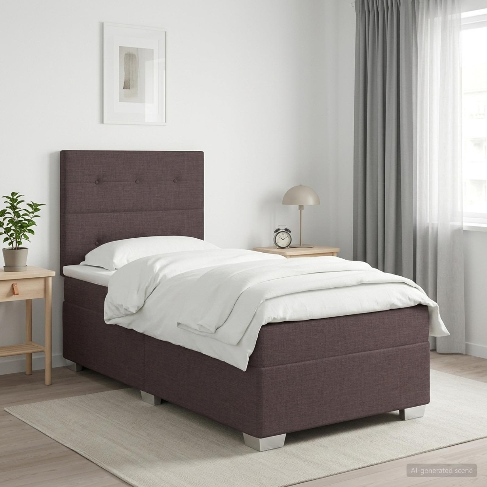 Lit boxspring avec matelas Marron foncé 100 x 200 cm Tissu - XIOS