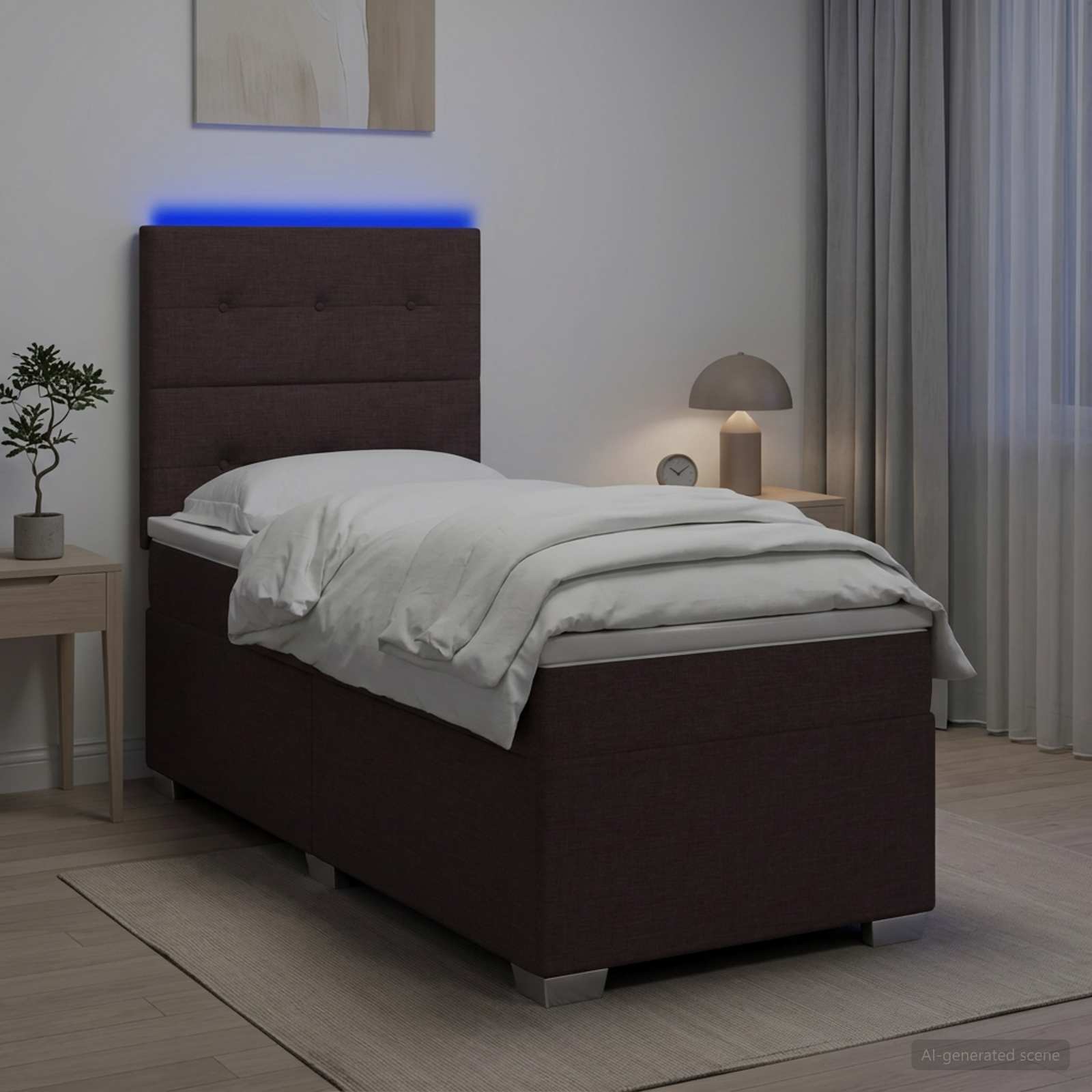 Lit boxspring avec matelas Marron foncé 100 x 200 cm Tissu - XIOS