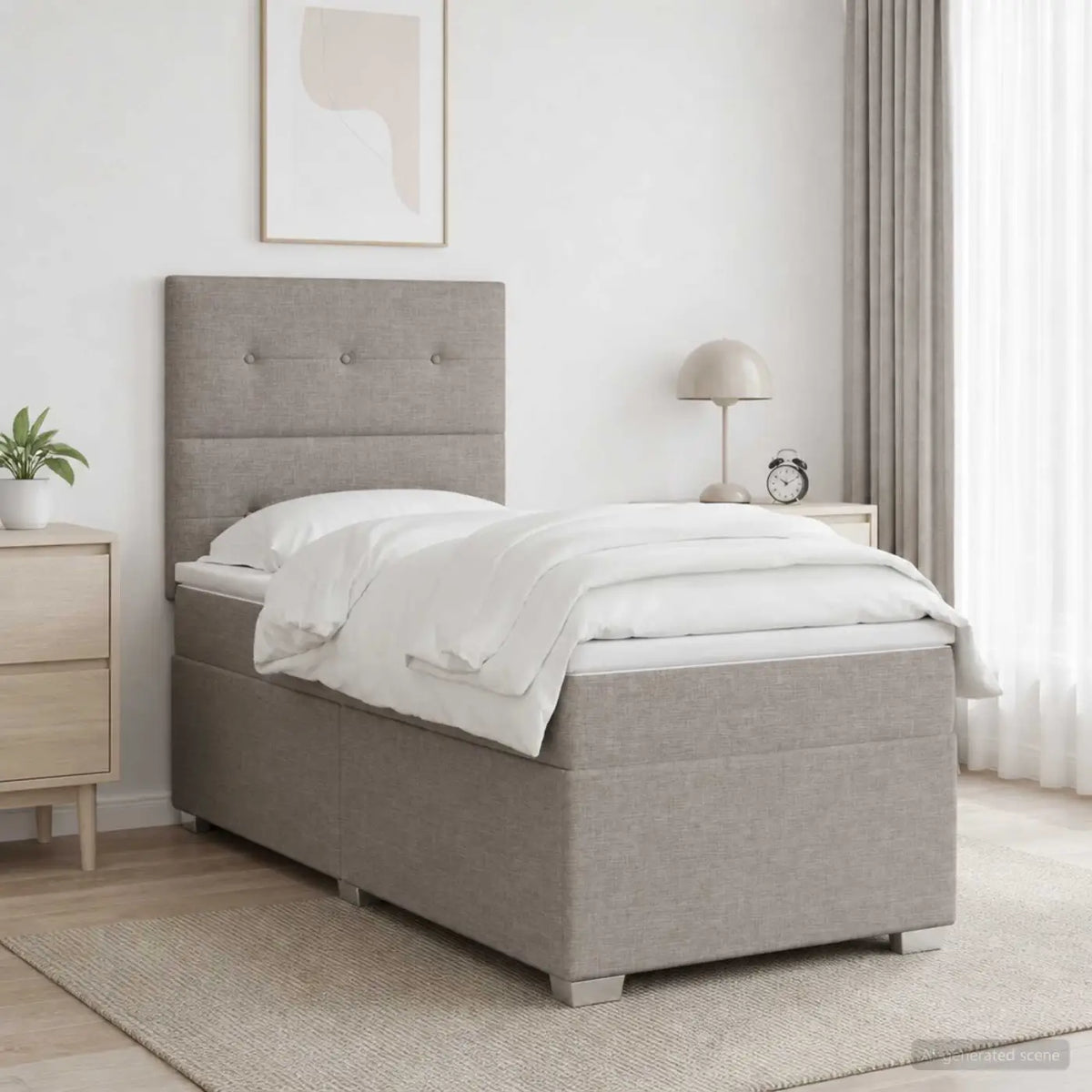 Lit boxspring avec matelas Taupe 90 x 190 cm Tissu - XIOS