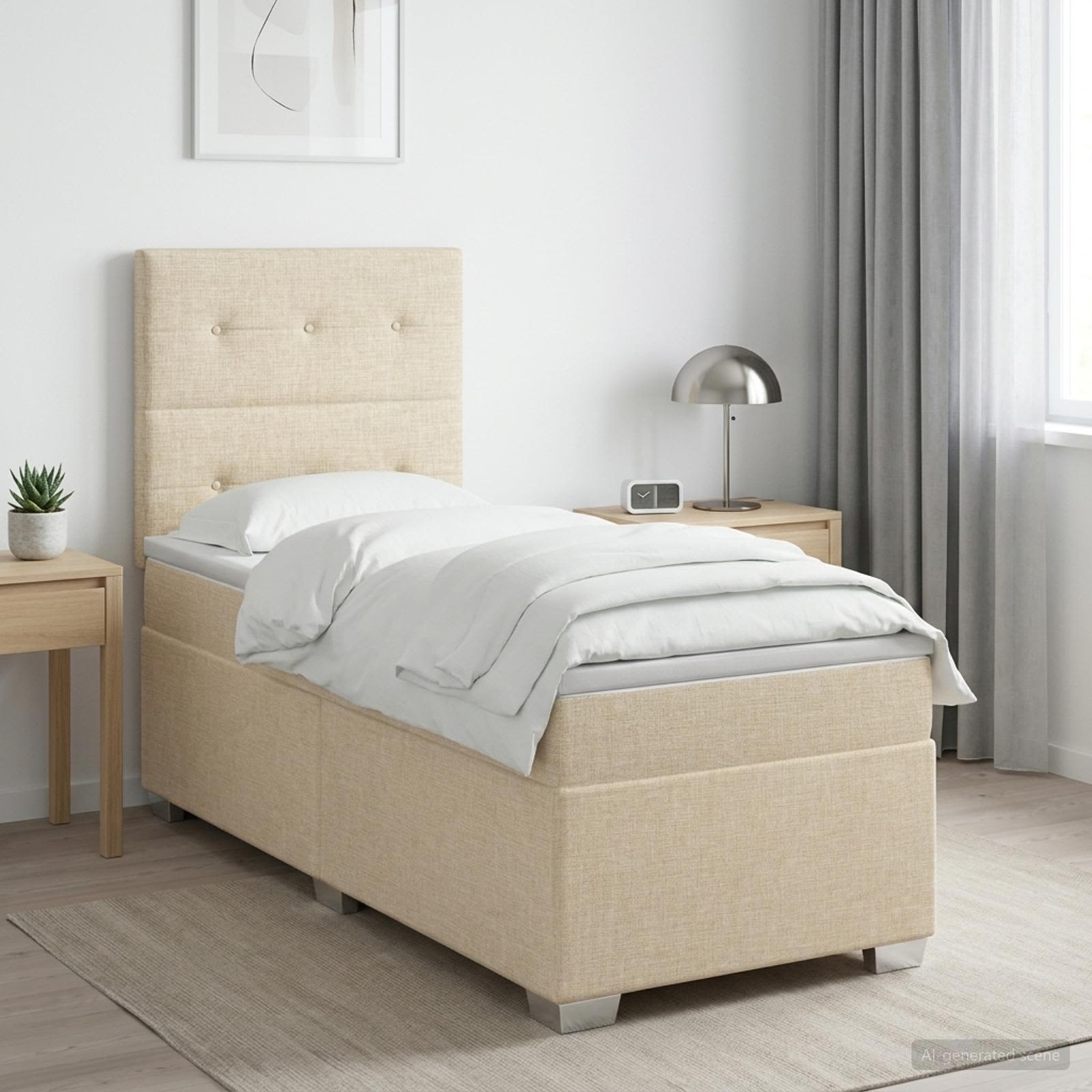 Lit boxspring avec matelas Crème 80 x 200 cm Tissu