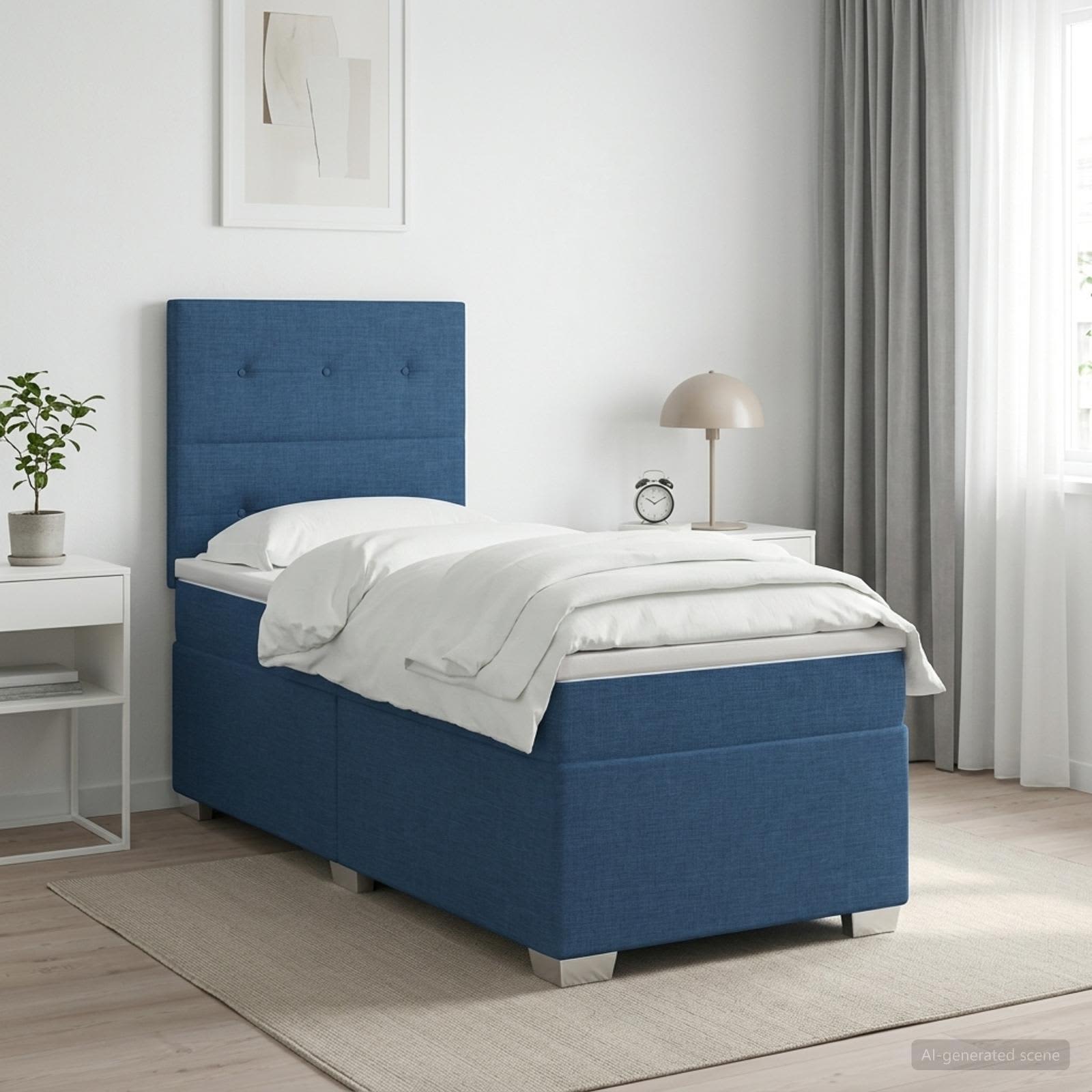 Lit boxspring avec matelas Bleu 90 x 200 cm Tissu