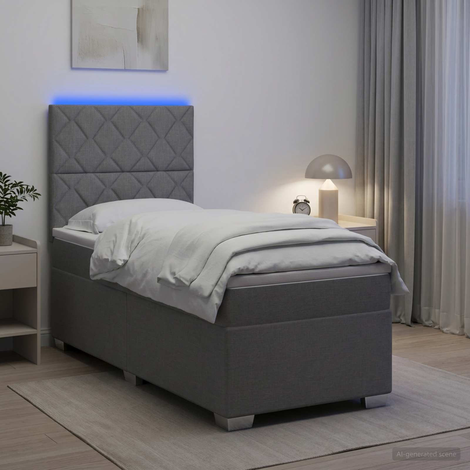 Lit de box spring avec matelas et LED Gris clair 90 x 190 cm - XIOS