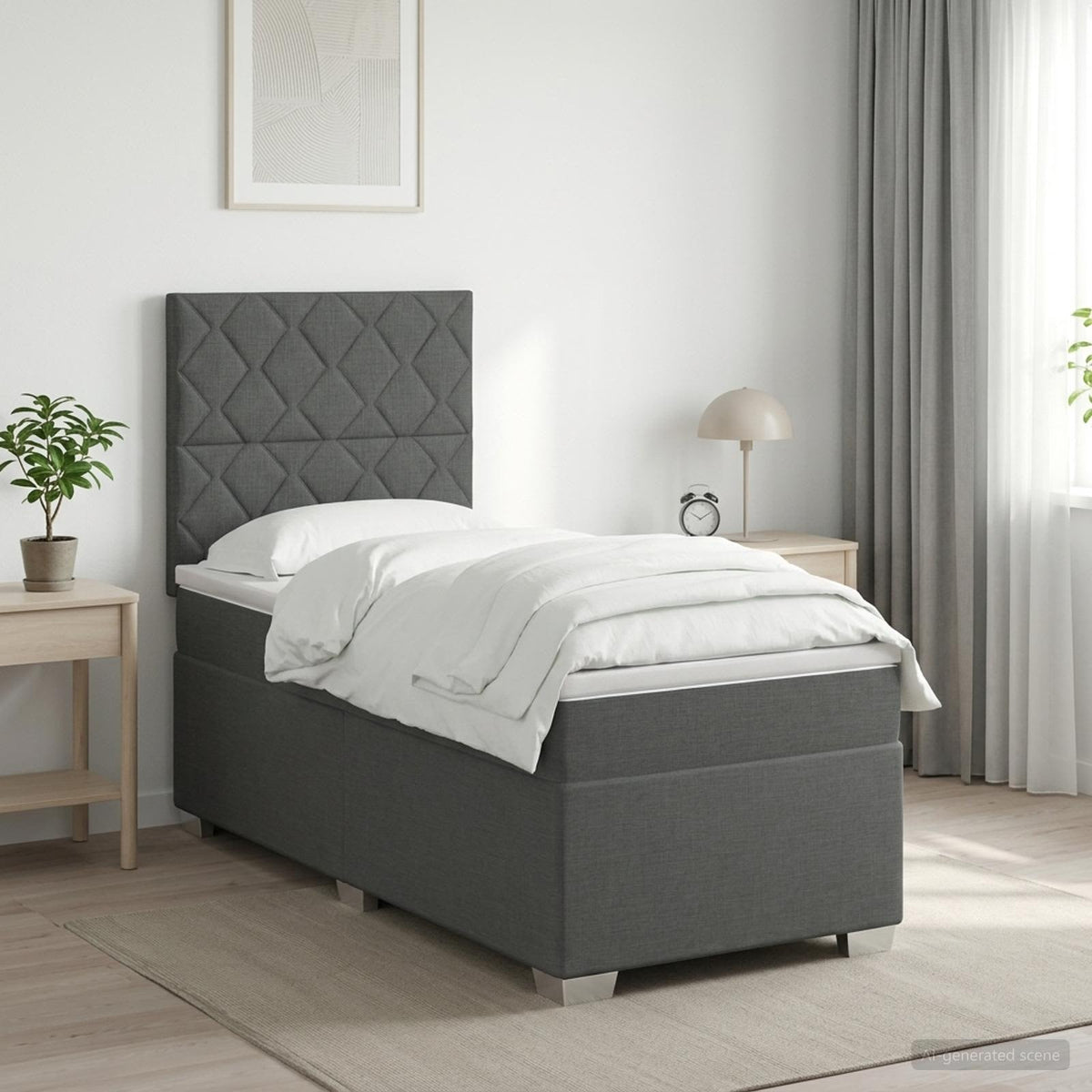 Lit boxspring avec matelas Gris foncé 90 x 190 cm Tissu
