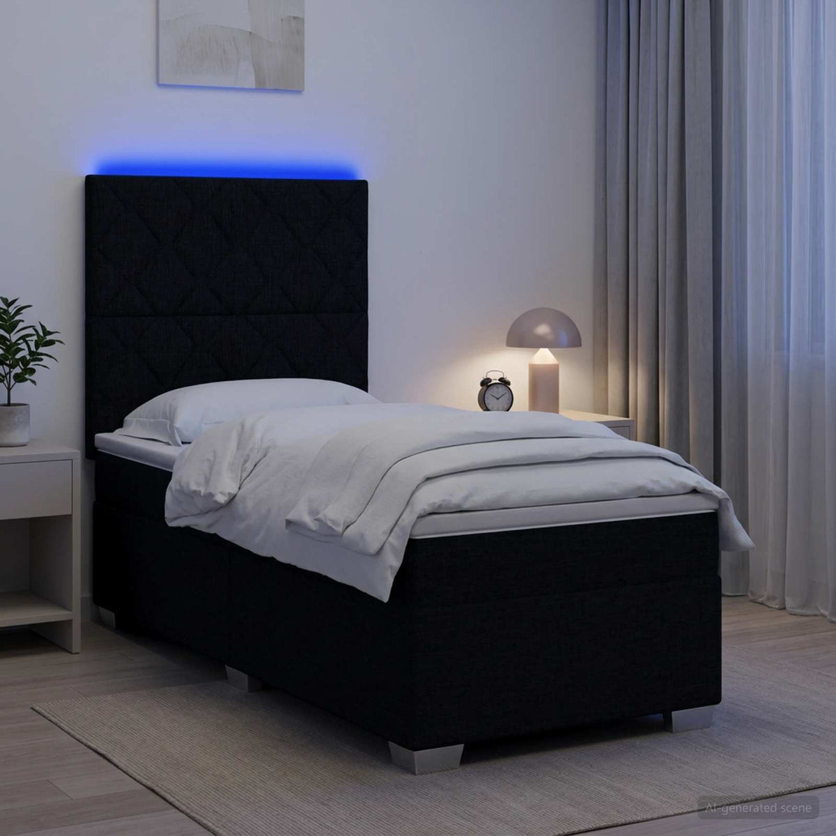 Lit boxspring avec matelas Noir 100 x 200 cm Tissu