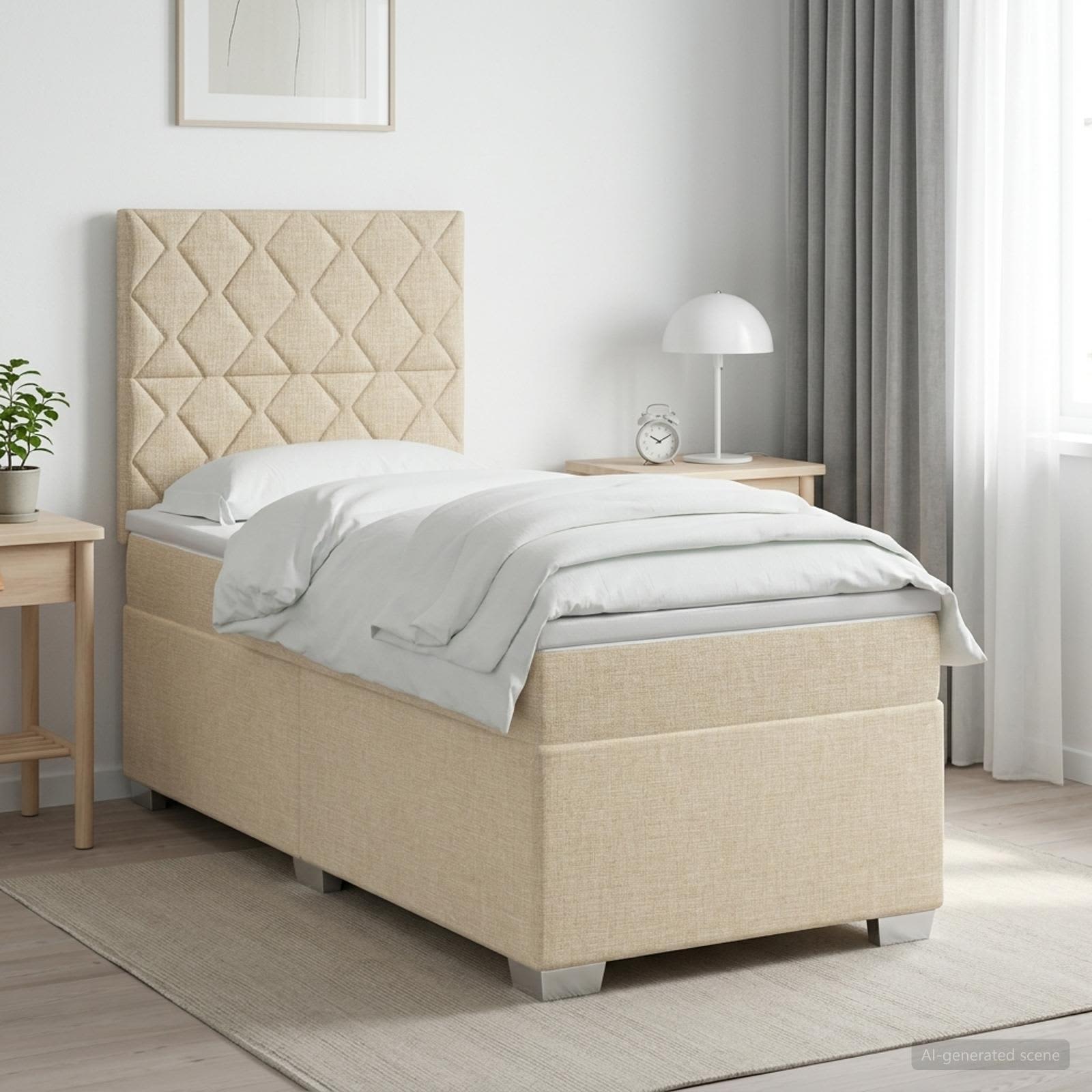 Lit boxspring avec matelas Crème 90 x 200 cm Tissu