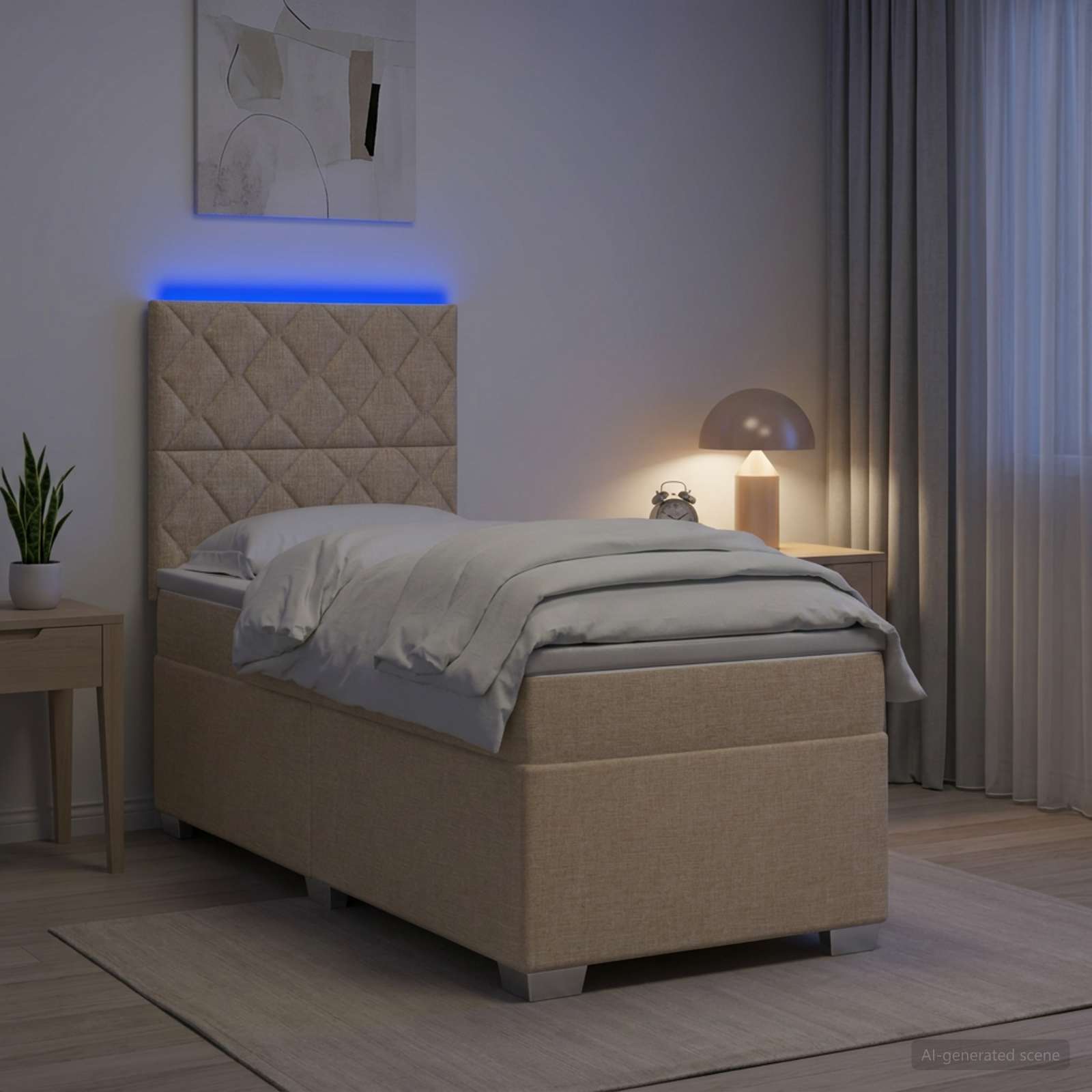 Lit boxspring avec matelas Crème 90 x 200 cm Tissu