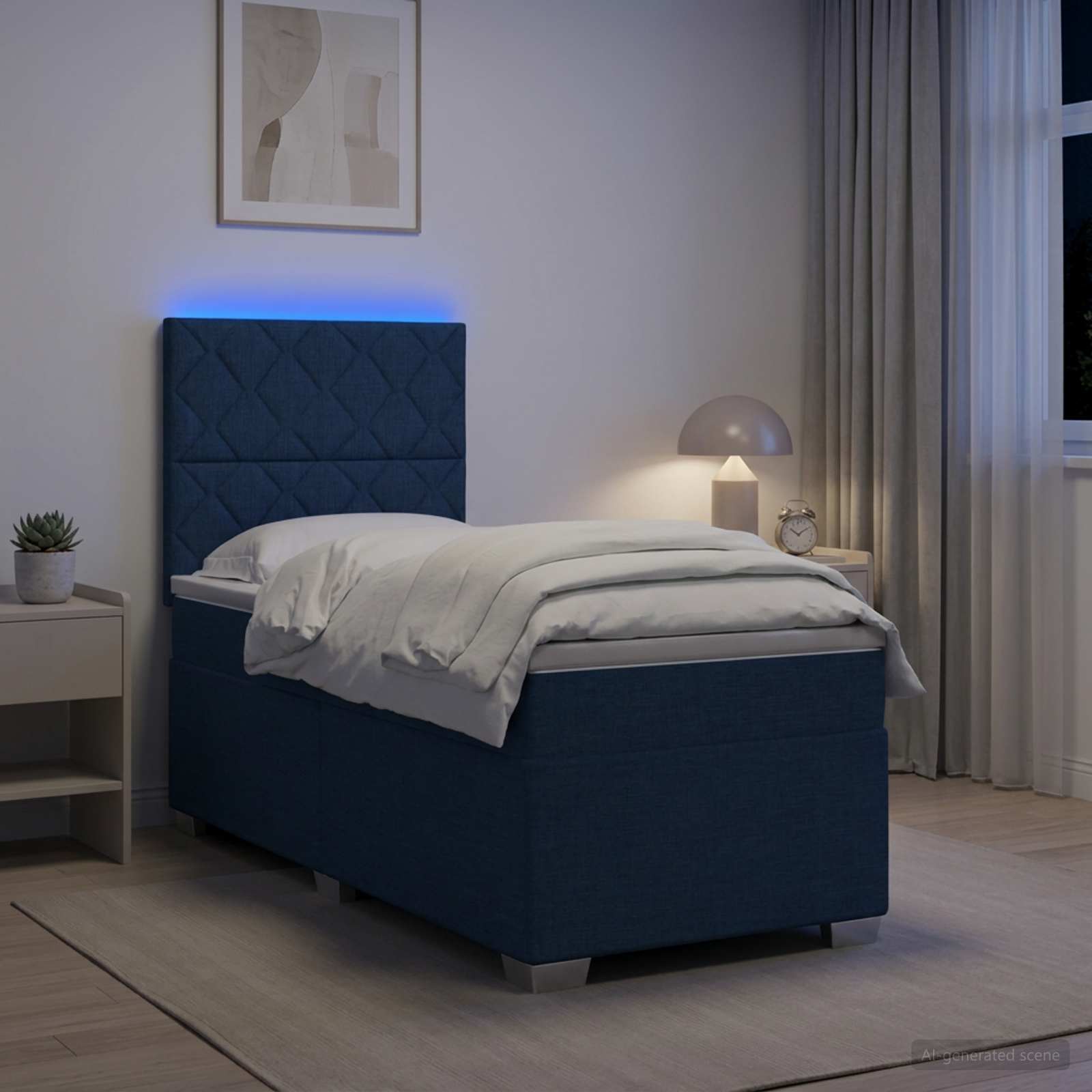 Lit boxspring avec matelas Bleu 90 x 200 cm Tissu