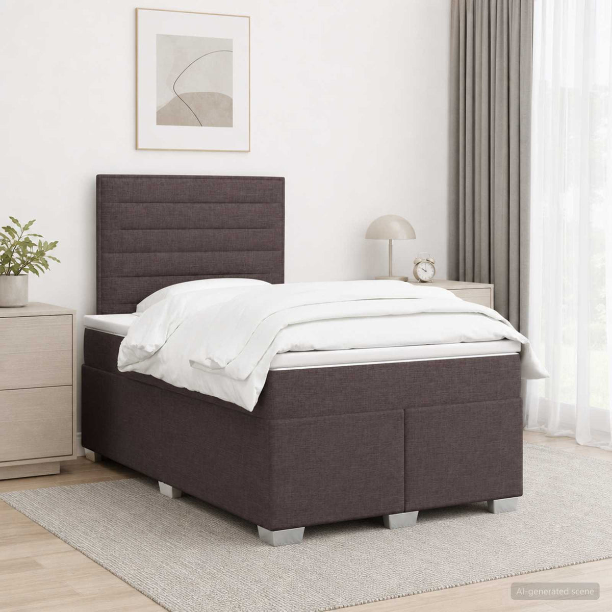 Lit boxspring avec matelas Marron foncé 120 x 200 cm Tissu