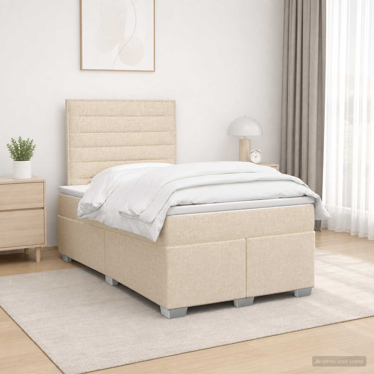 Lit boxspring avec matelas Crème 120 x 200 cm Tissu