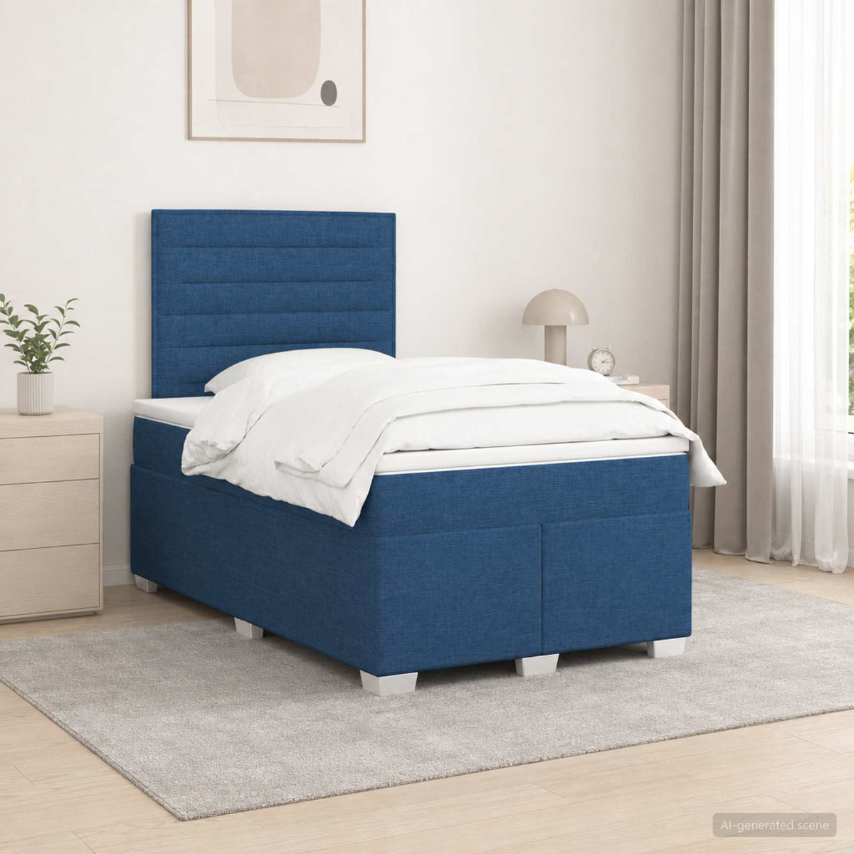Lit boxspring avec matelas Bleu 120 x 200 cm Tissu