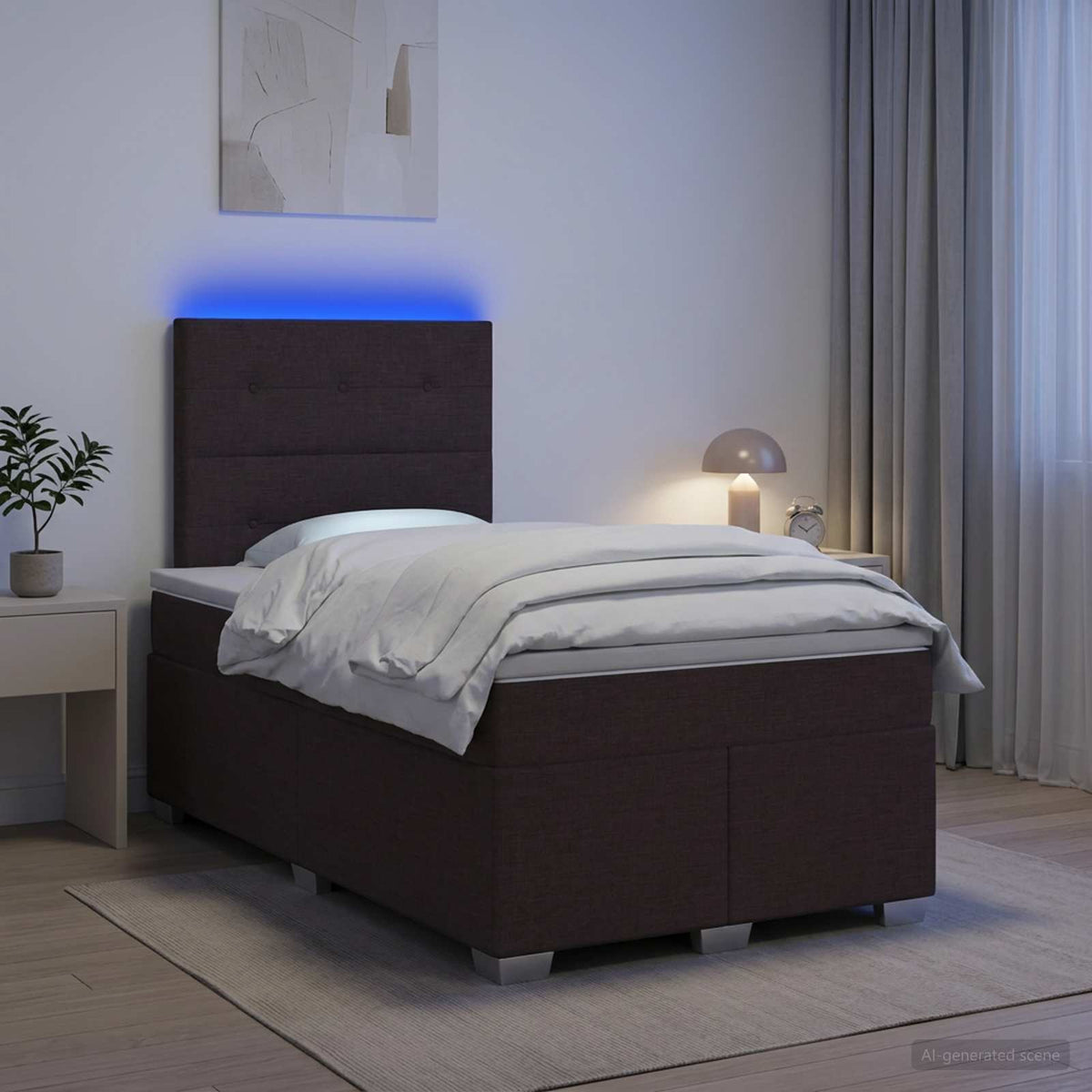 Lit boxspring avec matelas Marron foncé 120 x 200 cm Tissu