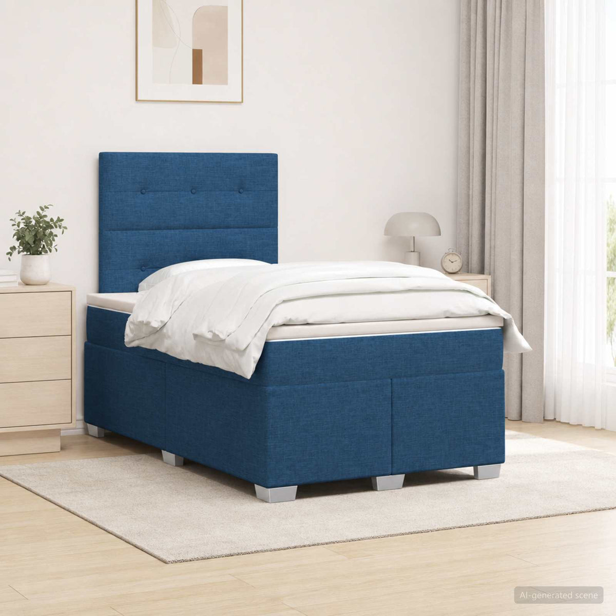 Lit boxspring avec matelas Bleu 120 x 200 cm Tissu