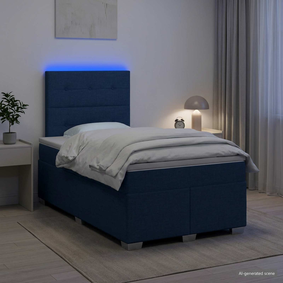 Lit boxspring avec matelas Bleu 120 x 200 cm Tissu