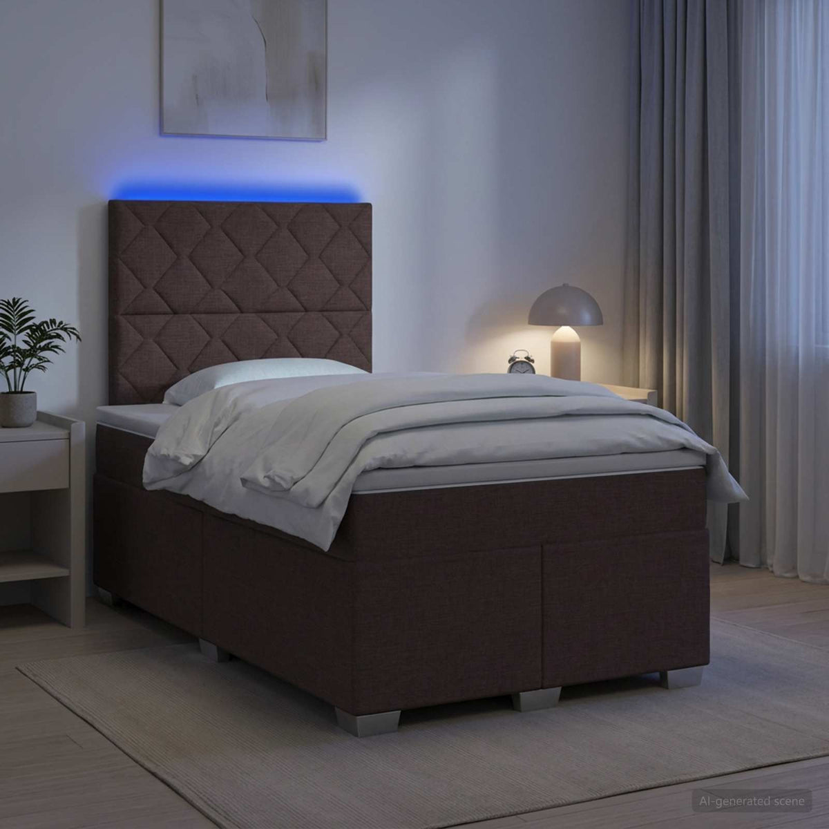 Lit boxspring avec matelas Marron foncé 120 x 200 cm Tissu