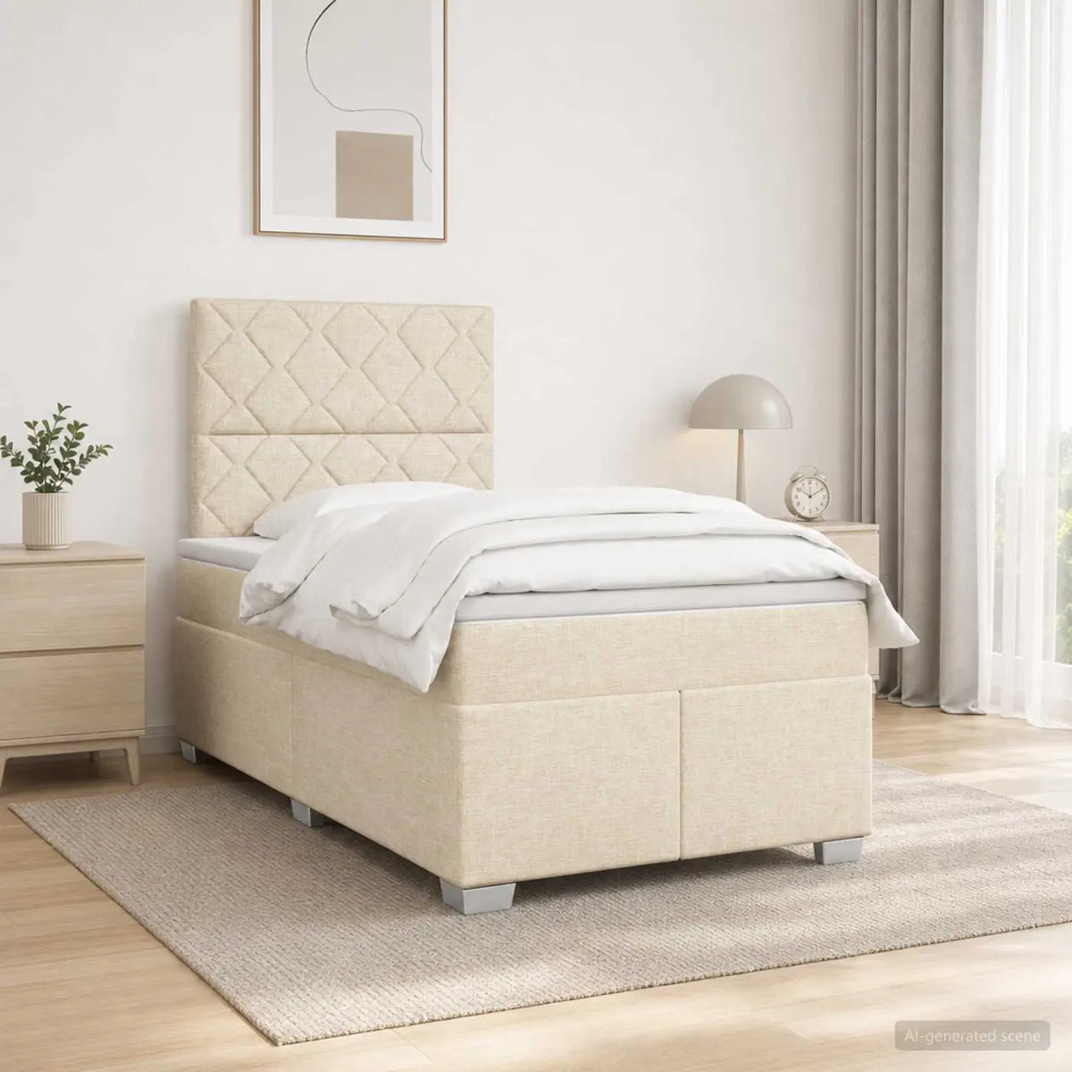 Lit boxspring avec matelas Crème 120 x 190 cm Tissu - XIOS