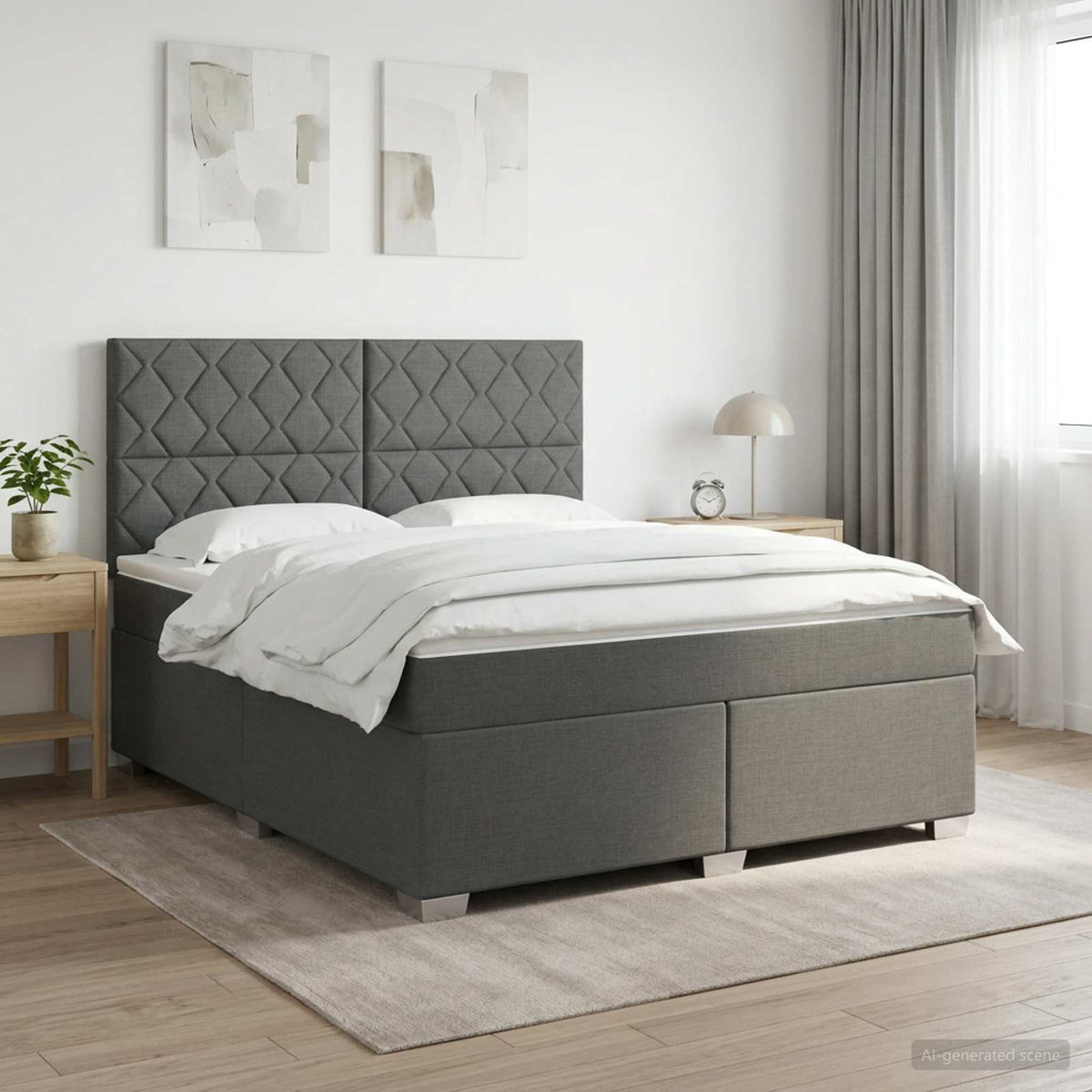 Lit boxspring avec matelas Gris foncé 140 x 200 cm Tissu