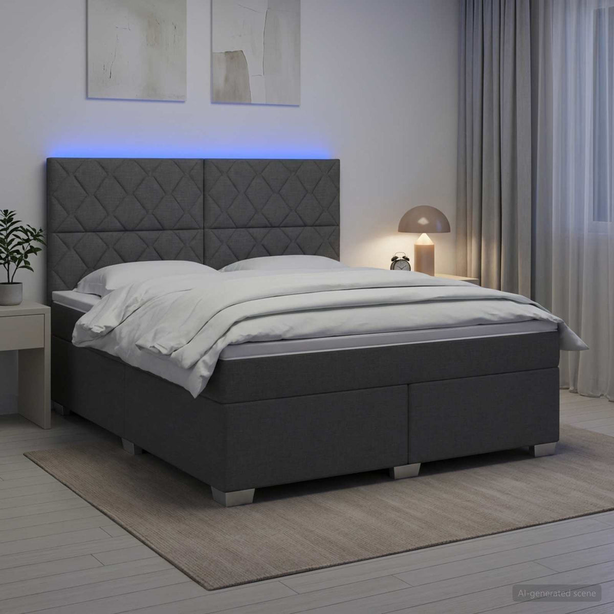 Lit boxspring avec matelas Gris foncé 140 x 200 cm Tissu