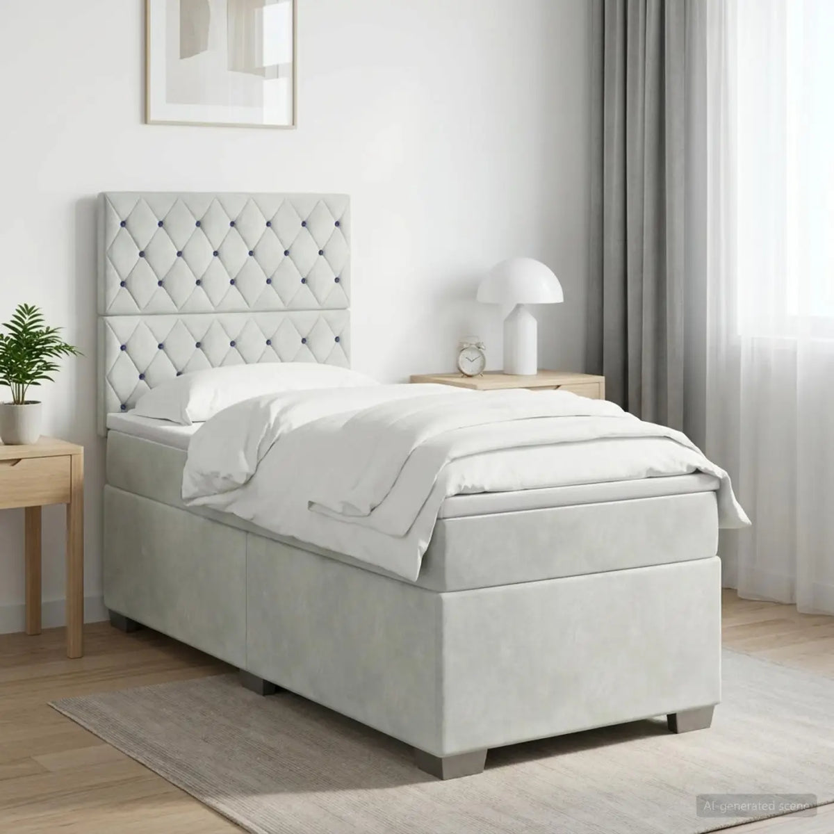 Lit boxspring avec matelas Gris clair 90 x 200 cm Velours - XIOS