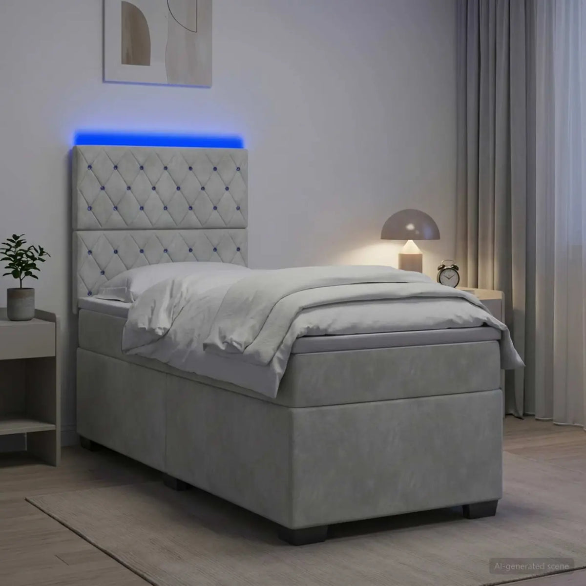 Lit boxspring avec matelas Gris clair 80 x 200 cm Velours - XIOS