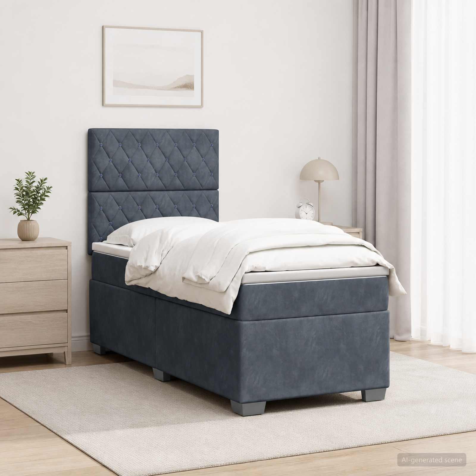 Lit boxspring avec matelas Gris foncé 100 x 200 cm Velours - XIOS