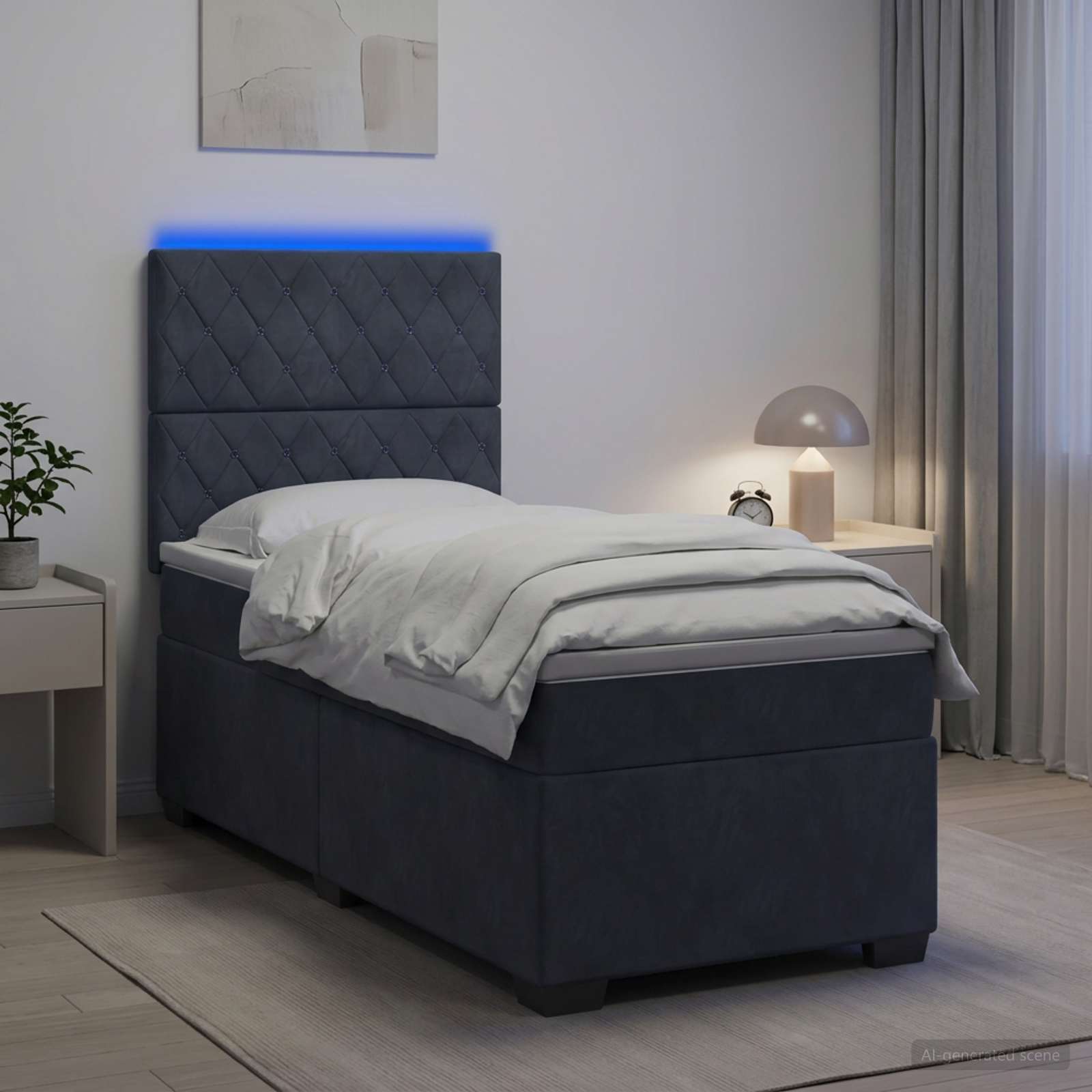 Lit boxspring avec matelas Gris foncé 100 x 200 cm Velours - XIOS