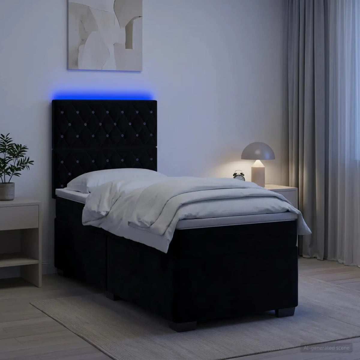 Lit boxspring avec matelas Noir 90 x 200 cm Velours - XIOS
